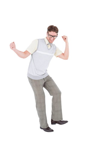 cheerful geeky hipster dancing feeling joyful on transparent background - Download Free Stock Videos Pikwizard.com