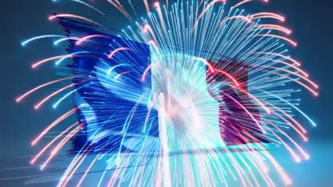 French Flag with Fireworks and Digital Glitch Effect