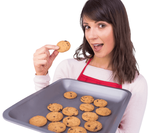 happy woman holding cookie tray with cookies on transparent background - Download Free Stock Videos Pikwizard.com