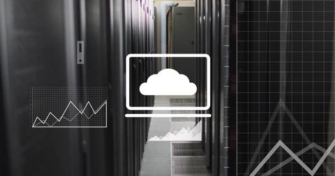 Digital Data Processing in Modern Server Room with Graphic Overlays - Download Free Stock Images Pikwizard.com