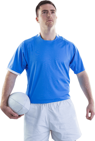 Confident Rugby Player Standing with Ball Transparent Background