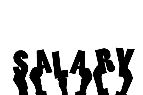 Transparent hands holding salary text