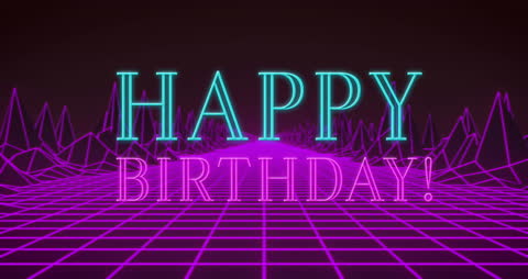 Retro Futuristic Happy Birthday Neon Text
