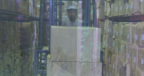 Warehouse Worker with Technology Overlay Concept