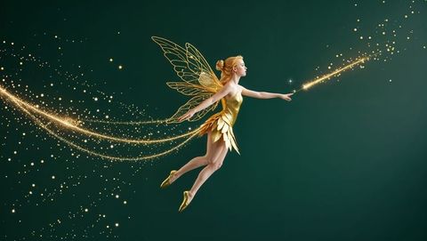 Ethereal fairy in flight with glowing wand