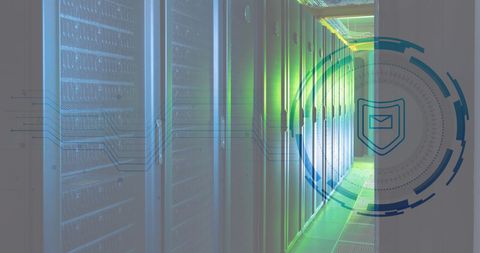 Cyber Security Shield Protects Data Servers in Modern Center - Download Free Stock Images Pikwizard.com