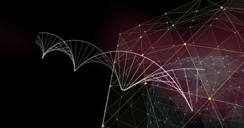 Futuristic 3D Digital Helix in Abstract Network Mesh