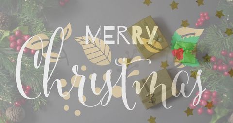 Festive Christmas Layout with Decorative Text and Gift Boxes