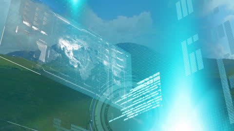 Futuristic Digital Interface Overlaying Landscapes