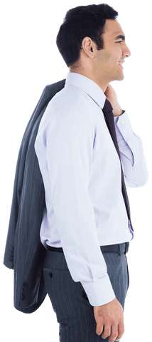 Confident Businessman On Transparent Background Smiling Side View