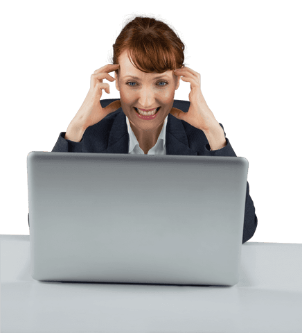 Caucasian Businesswoman Vibrant Expression Using Laptop on Transparent Background - Download Free Stock Videos Pikwizard.com