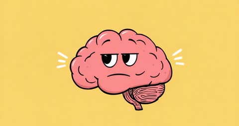Animated Playful Pink Brain on Yellow Background Expressing Humor
