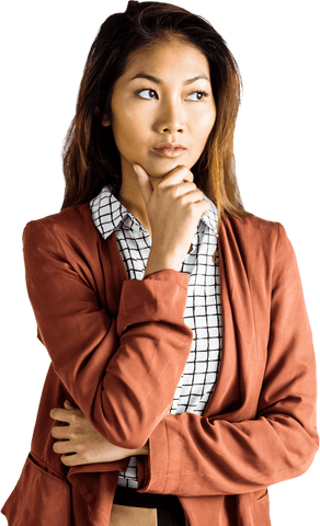 Thoughtful Businesswoman Contemplating Solutions Transparent Background