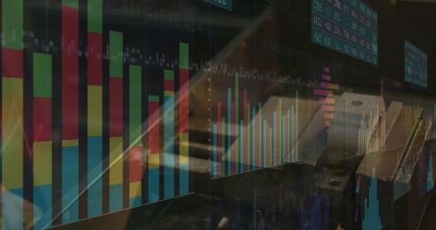Businessman analyzing digital financial data charts on laptop screen