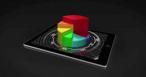 Tablet Projecting Holographic 3D Pie Chart Dashboard Business Analytics Data Visualization