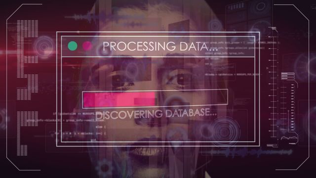 This video of data processing overlay on a Caucasian woman's face with a digital interface background is ideal for illustrating topics related to advancements in technology, artificial intelligence, facial recognition systems, and data analysis. It can be used on tech blogs, innovation articles, machine learning presentations, or any content focusing on the digital transformation of industries.