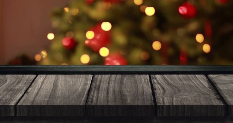 Wooden Table with Festive Bokeh Christmas Tree Lights - Download Free Stock Images Pikwizard.com