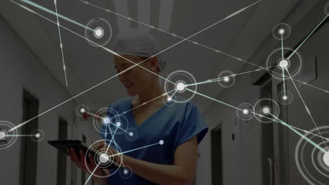 Surgeon Interacting with Technology Network Overlay