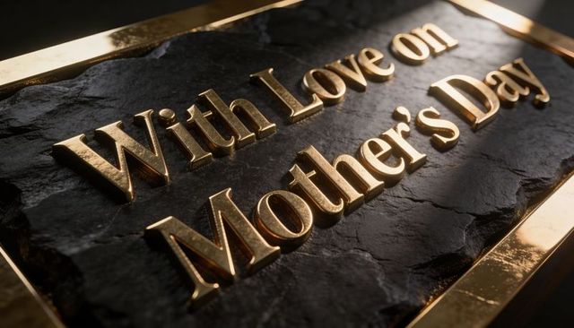 Gold lettered mother's day slate plaque celebrating love with raised metallic inscription