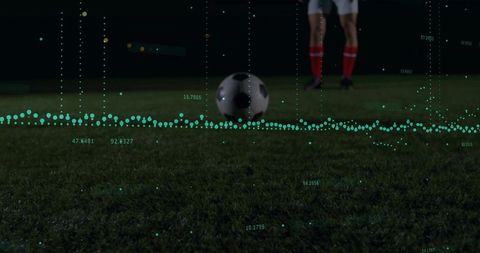 Soccer ball on field with data visualization