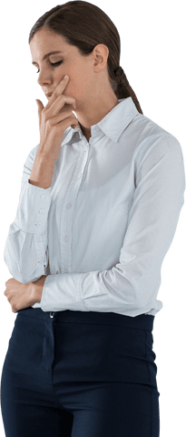 Thoughtful Transparent Businesswoman in Undecided Pose