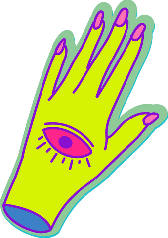 Neon hand shape with eye illustration on transparent background