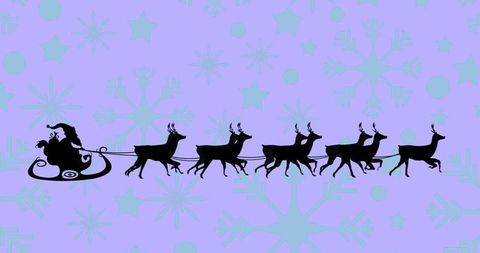 Silhouette of Santa with Sleigh and Reindeer in Winter Wonderland