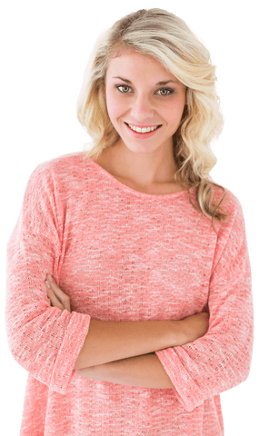 Confident Blonde Woman Smiling with Arms Crossed Showing Positivity