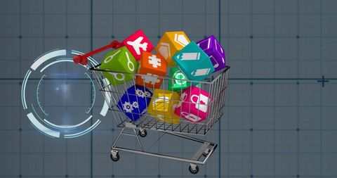 Digital Data Processing Symbols in Shopping Cart