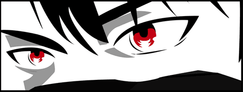 Close-up anime red flame eyes on transparent background