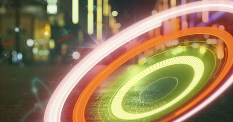 Futuristic Neon Circles Over Blurred Night Cityscape - Download Free Stock Images Pikwizard.com