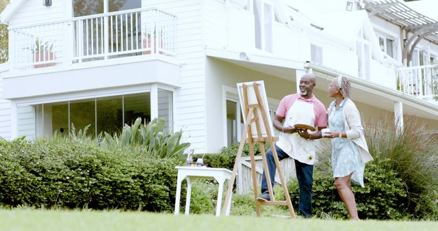 Senior Couple Enjoying Painting Activity in Garden - Download Free Stock Images Pikwizard.com