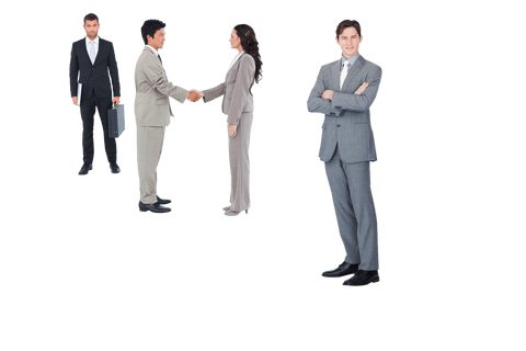 Transparent group of smiling business professionals desaturated