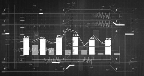Monochrome Data Dashboard Displaying Combined Bar-and-Line Chart for Business Analytics