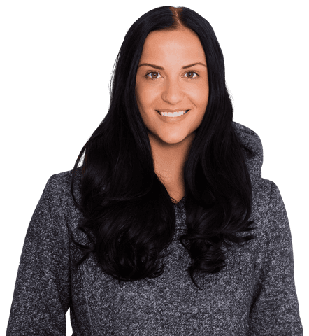 Woman with dark hair smiling on transparent background
