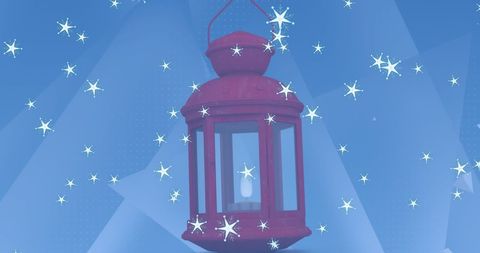 Christmas Lantern on Blue Background with Falling Stars