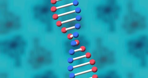 Abstract dna strand on blue background representing genetic research