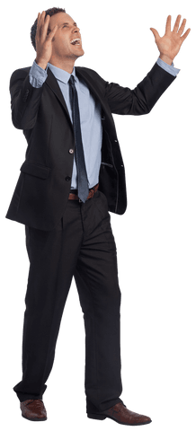 Caucasian Businessman Expressing Frustration on Transparent Background