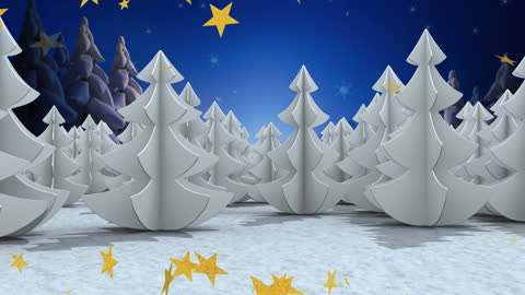 Digital Winter Wonderland with Christmas Trees and Snowflakes