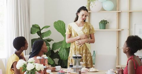 Joyful Women's Gathering with Sweets and Tea at Home