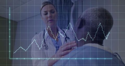 Doctor Examining Patient with Data Analysis Overlay