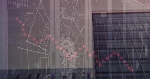 Digital Network Animation Over Modern Office Building