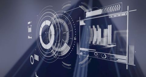 Futuristic digital interface concept with holographic screens