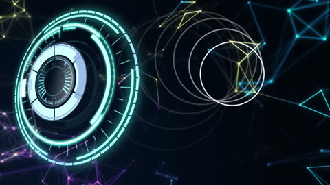 Futuristic Digital Interface with Circles and Network Connections