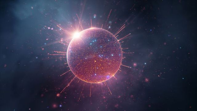 Glowing luminous sphere in deep space emitting vivid radial light trails