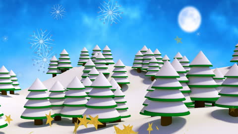 Winter Wonderland with Falling Snowflakes and Pine Trees