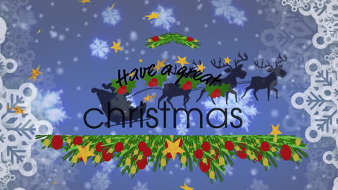 Festive Christmas Animation with Santa's Sleigh and Falling Snow