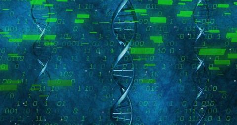 Dna double helix in digital realm with binary digits