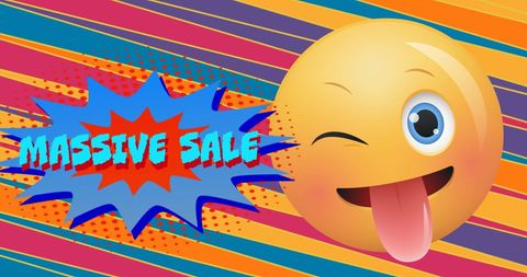 Massive sale advertisement with playful winking emoji