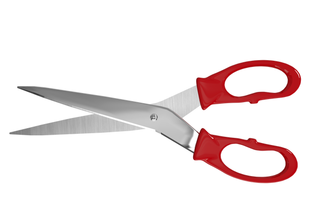 Versatile vector illustration of a pair of scissors with red handles, isolated on a transparent background. Ideal for educational materials, graphic design projects, craft demos, sewing classes, and DIY tutorials. Clear and sharp detail suitable for both digital and print use.